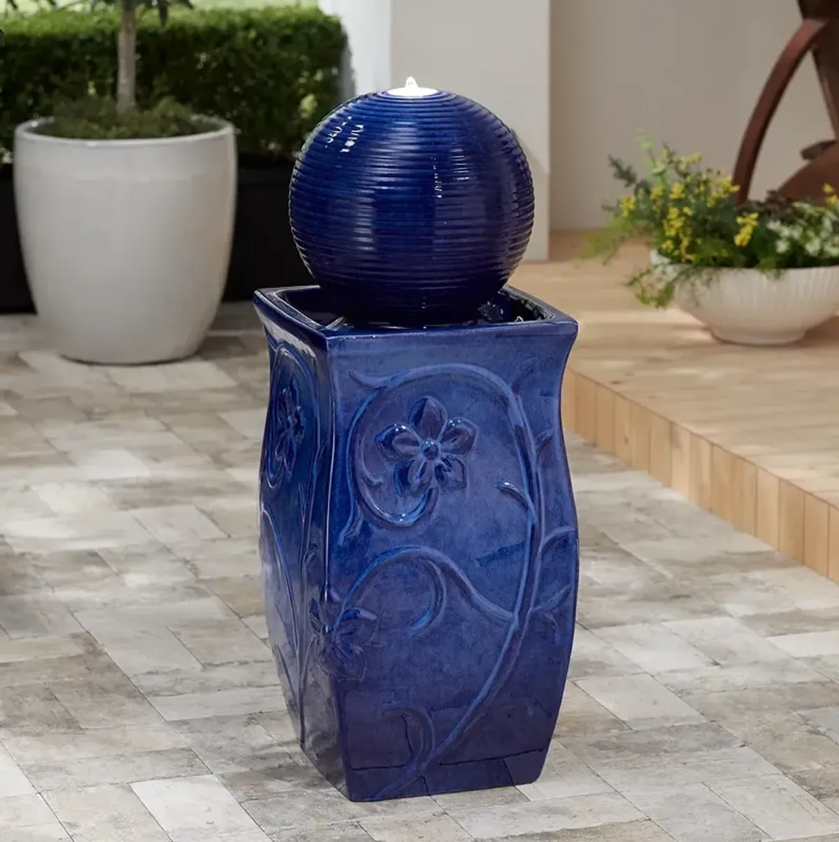 Periwinkle 29 1/4" High Blue Ceramic LED Outdoor Floor Fountain