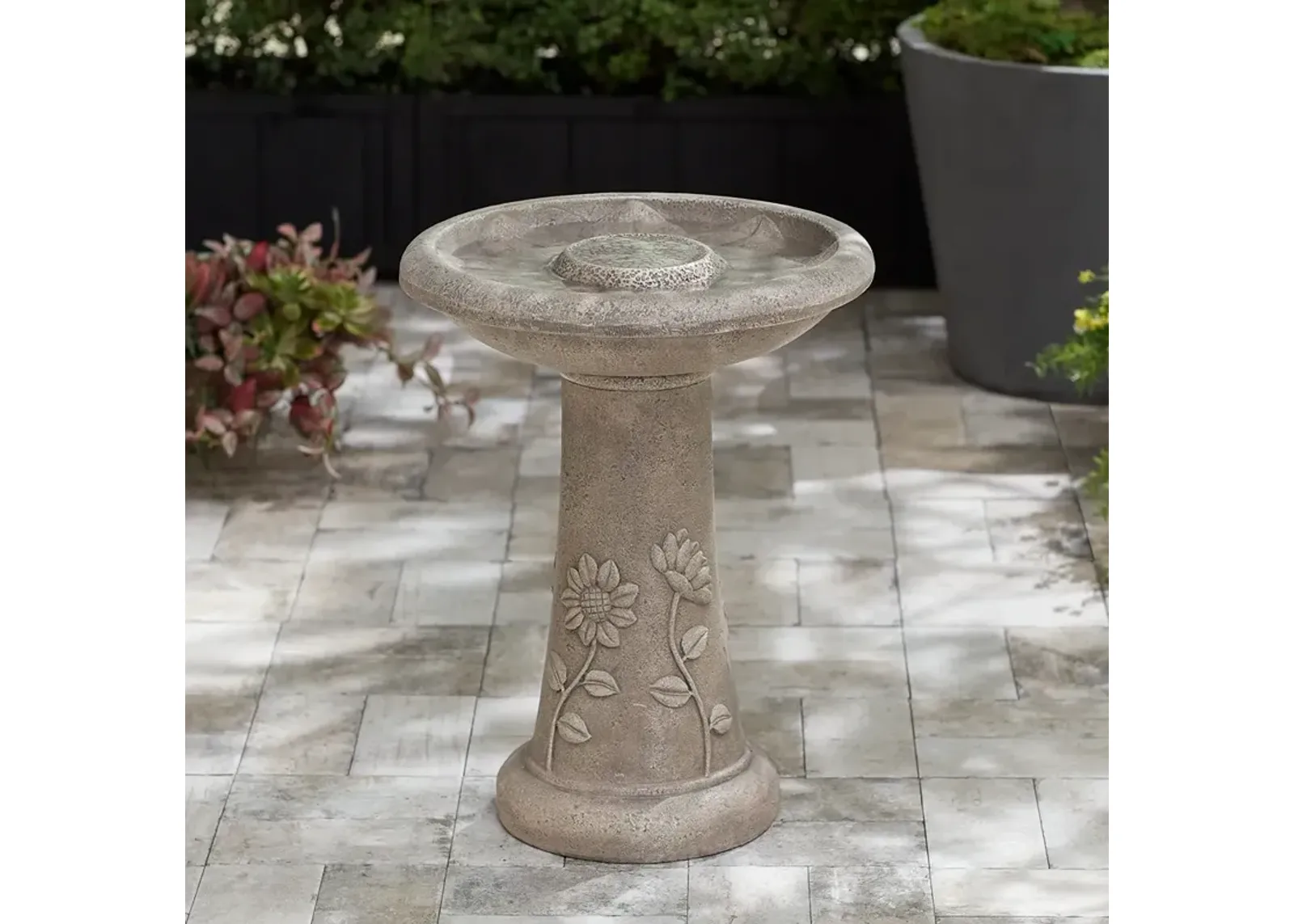 Fleur 19 1/2" High Outdoor Cement LED Birdbath