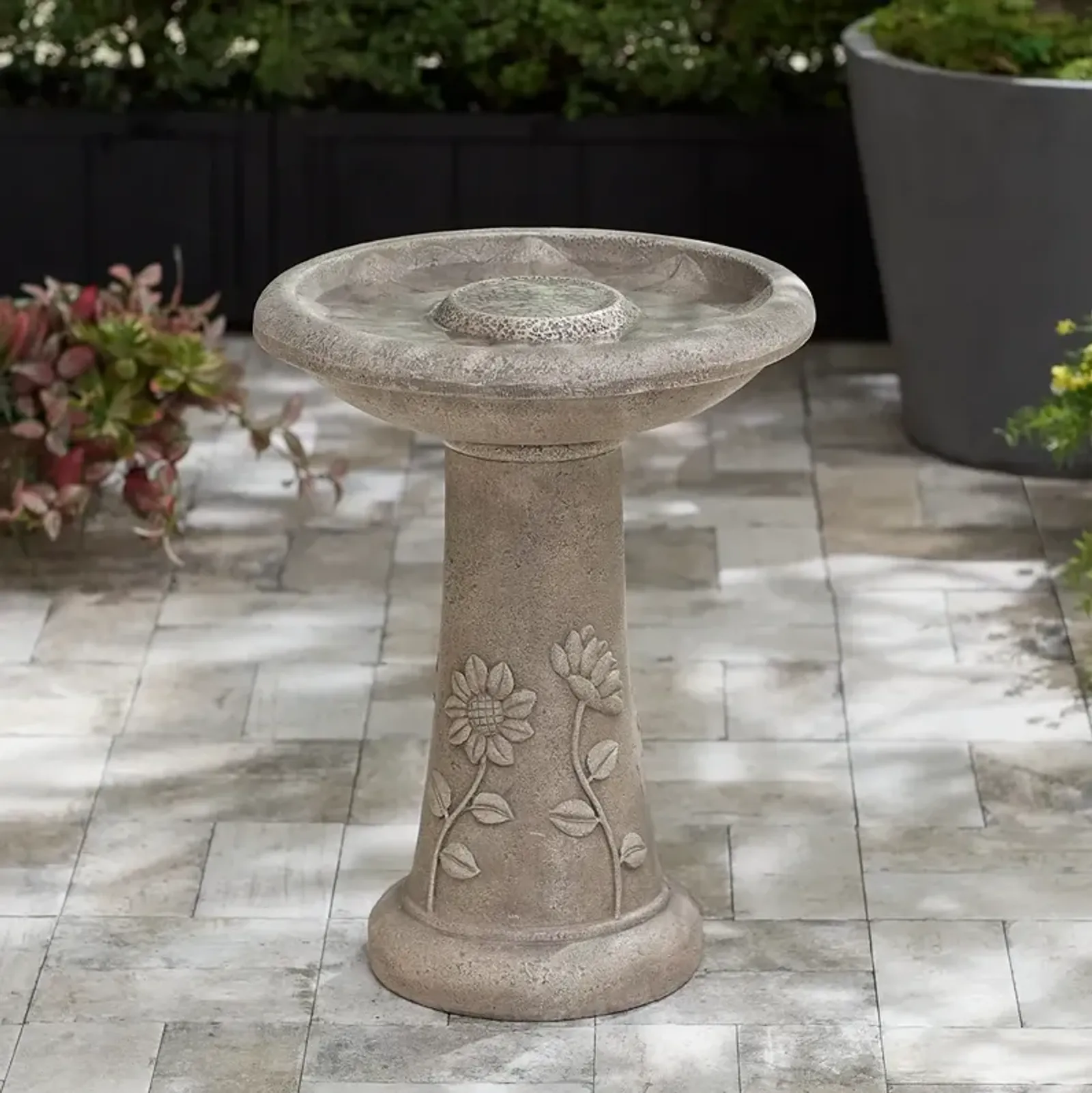 Fleur 19 1/2" High Outdoor Cement LED Birdbath