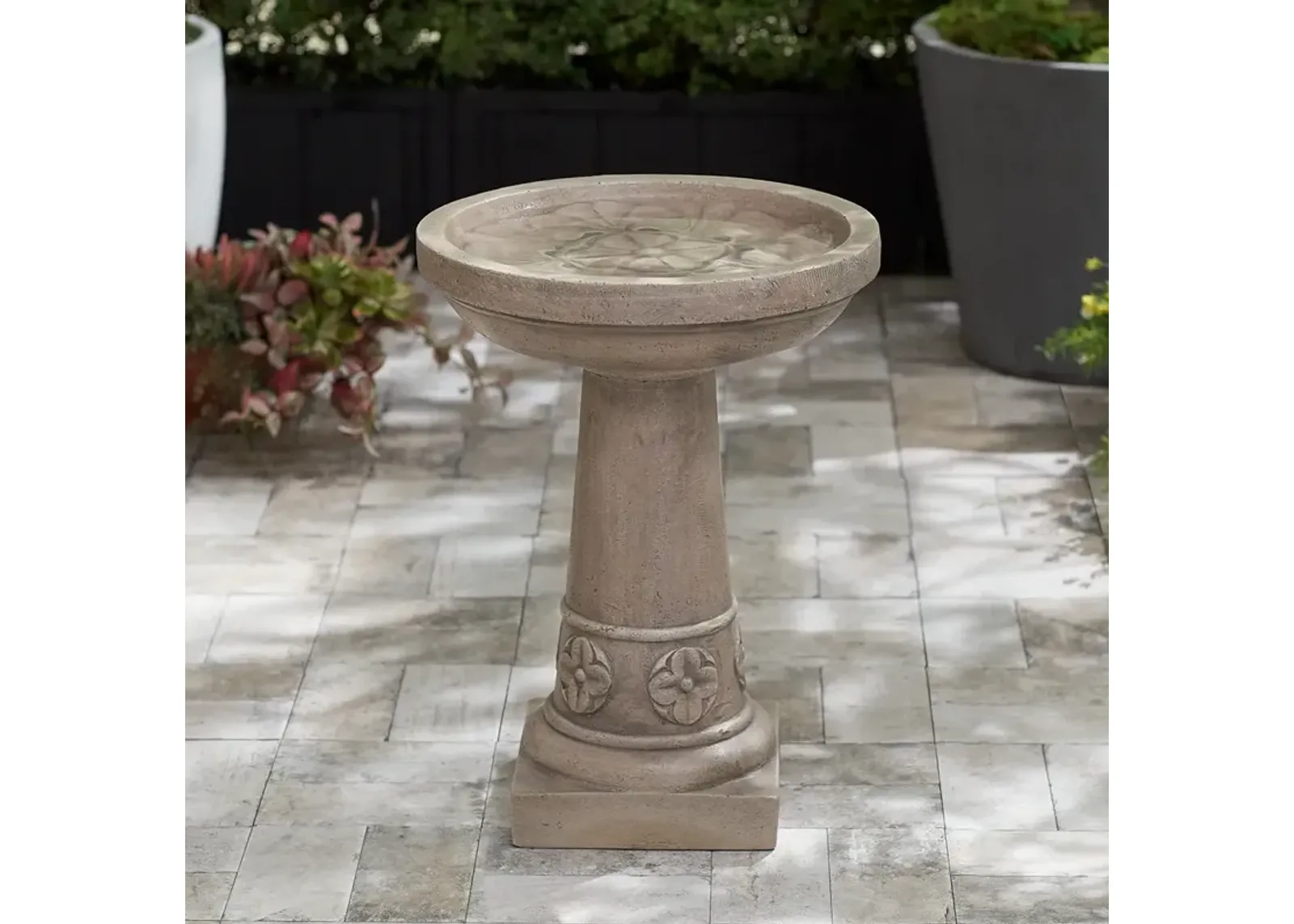 Fleur 20 1/4" High Outdoor Cement LED Birdbath