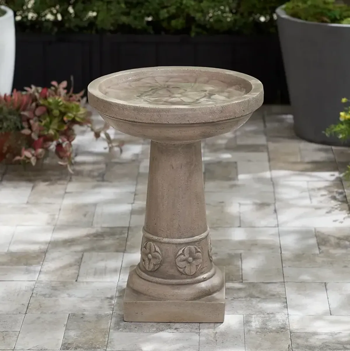 Fleur 20 1/4" High Outdoor Cement LED Birdbath