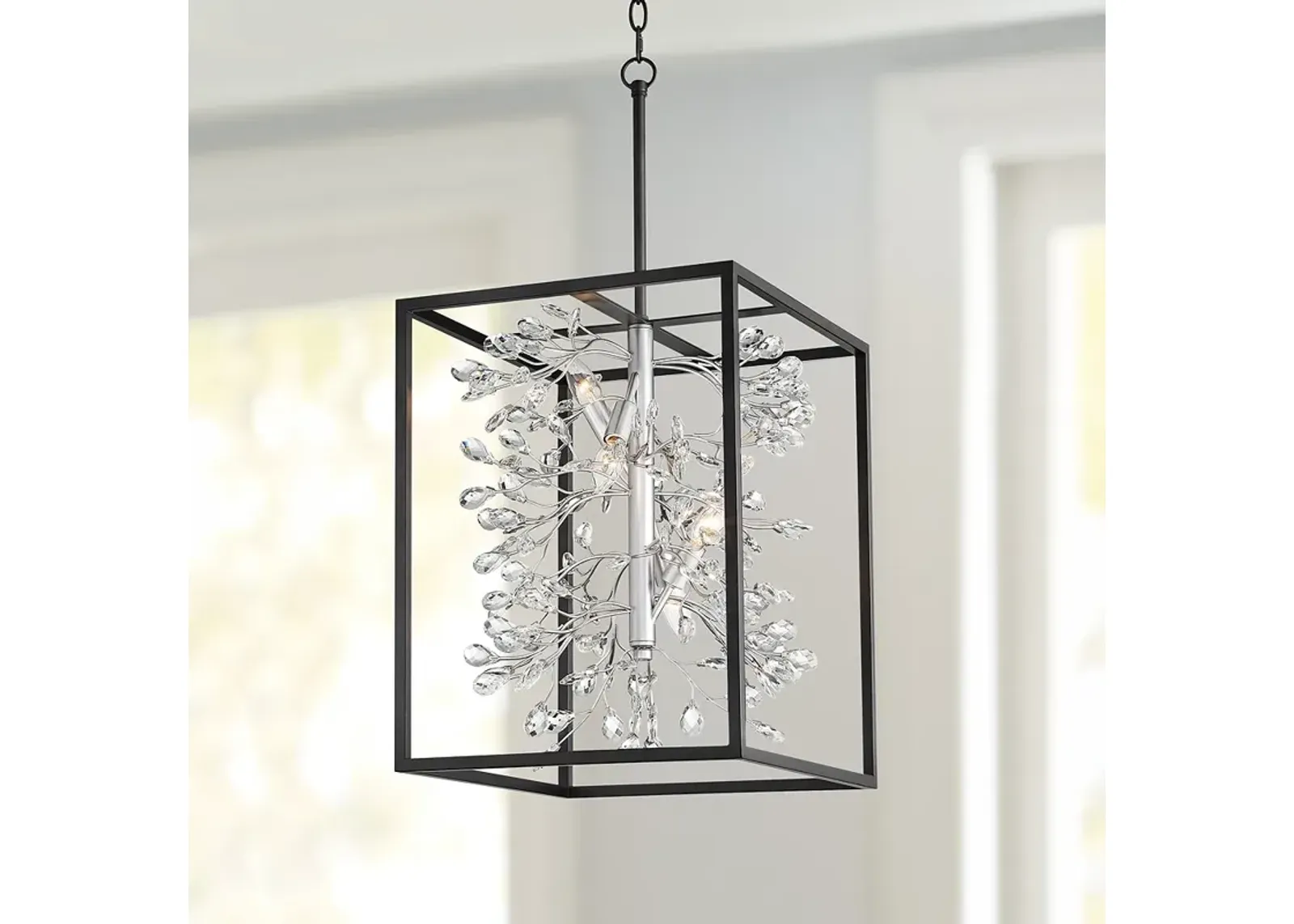 Possini Euro Carrine 15 1/4" Black and Crystal 4-Light Pendant Light