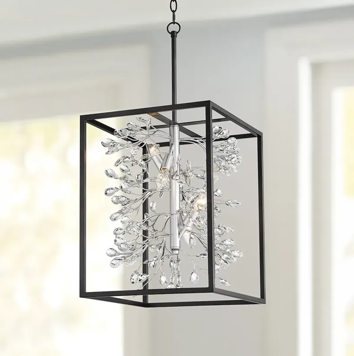 Possini Euro Carrine 15 1/4" Black and Crystal 4-Light Pendant Light