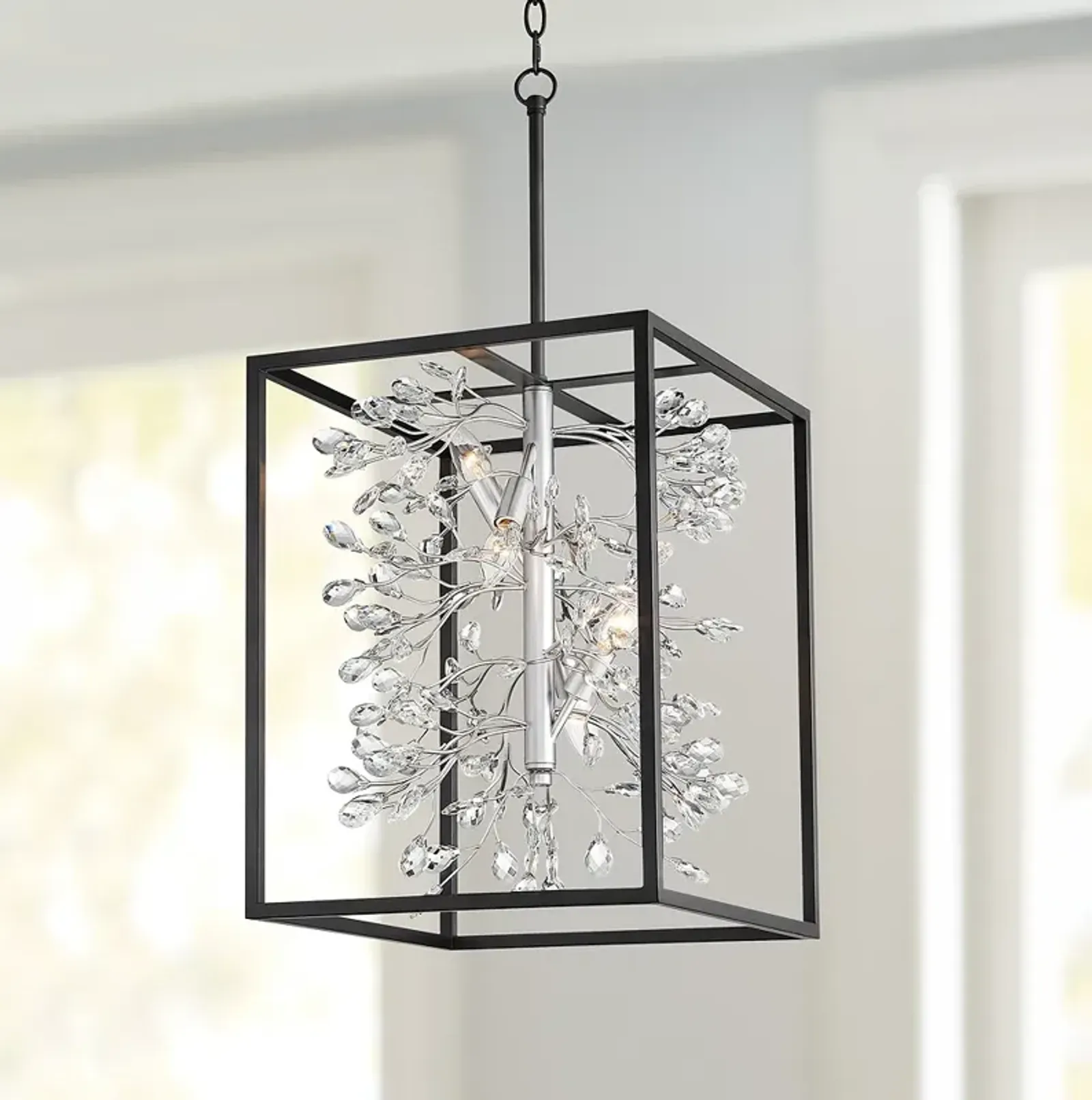 Possini Euro Carrine 15 1/4" Black and Crystal 4-Light Pendant Light