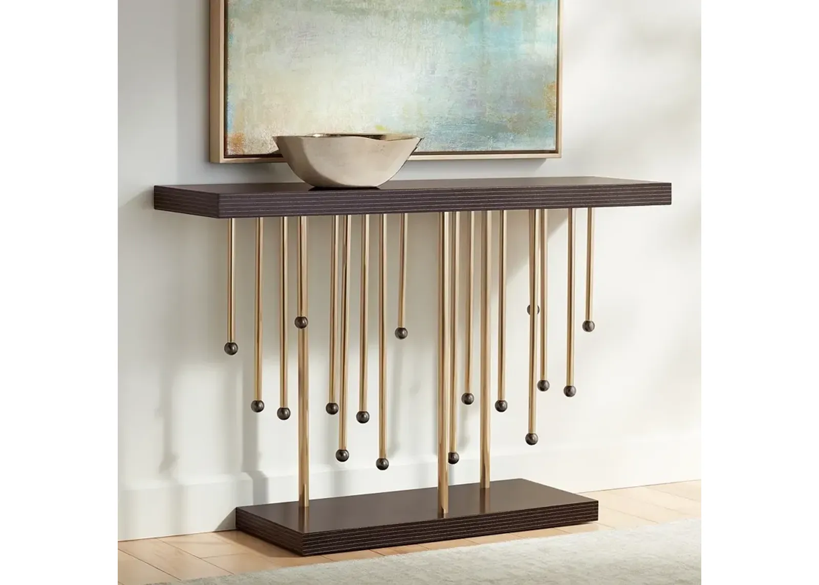 Rain 48" Wide Black and Gold Console Table