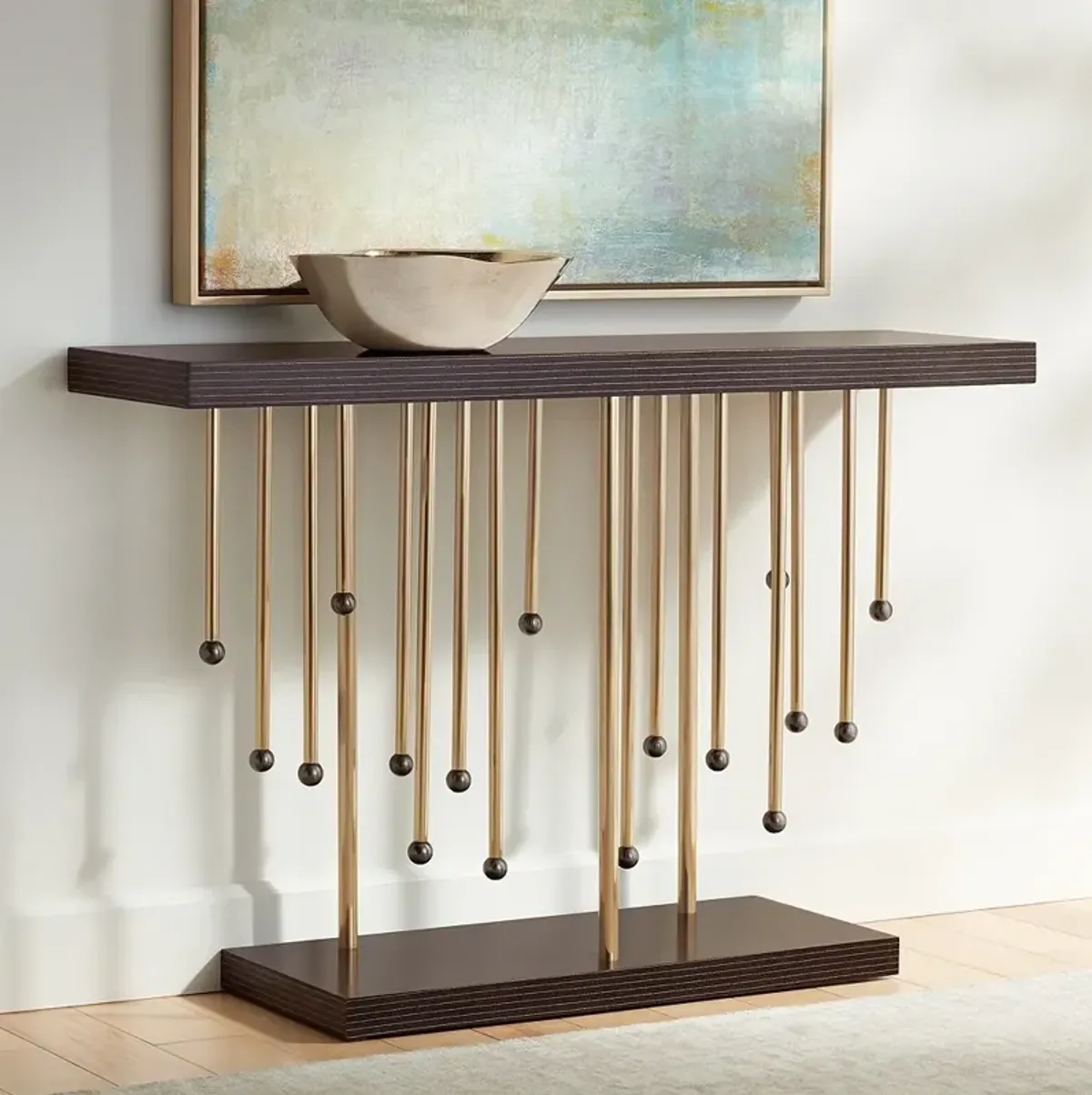 Rain 48" Wide Black and Gold Console Table