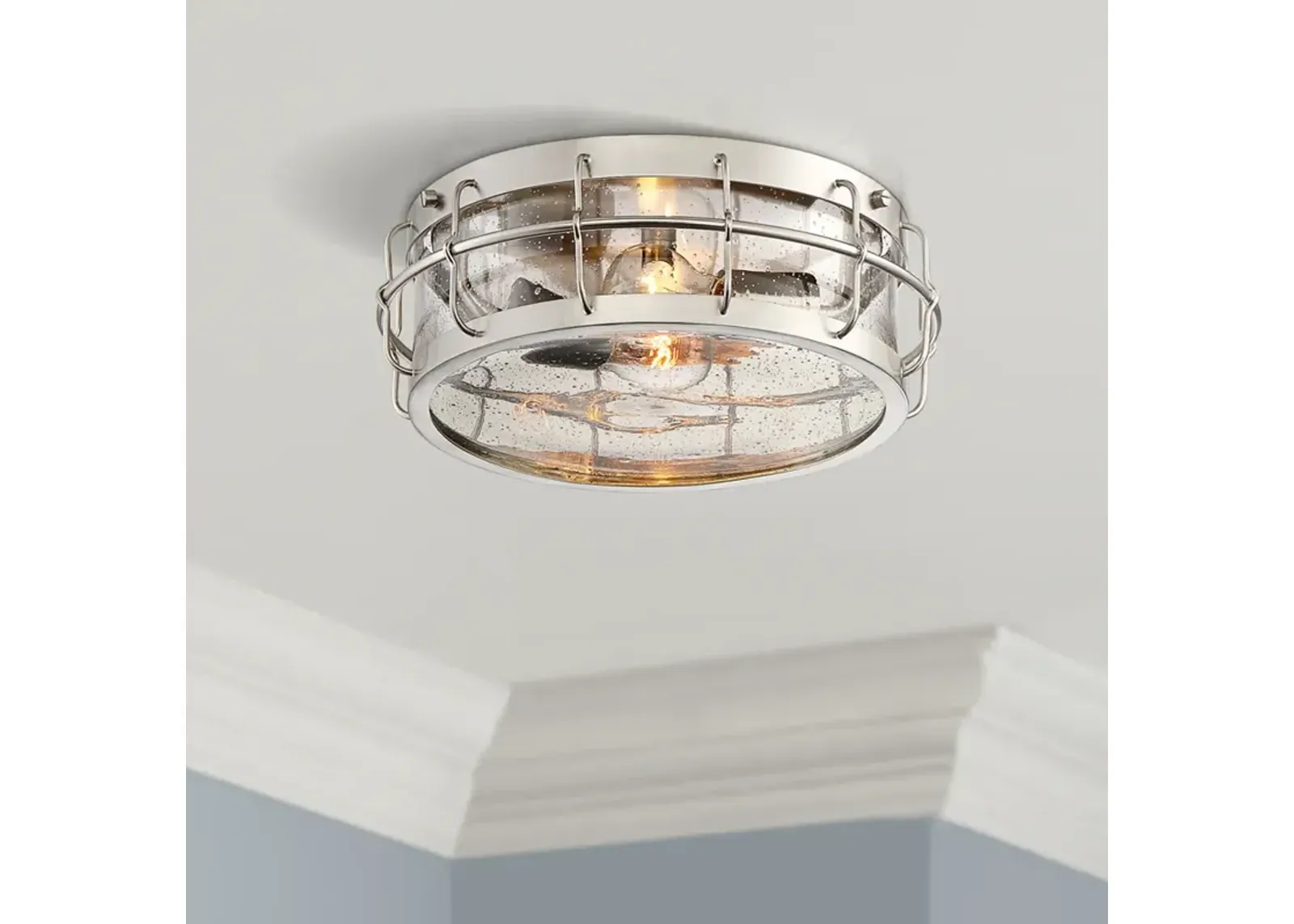 Possini Euro Aya 13 1/4" Wide Satin Nickel Caged Metal Ceiling Light