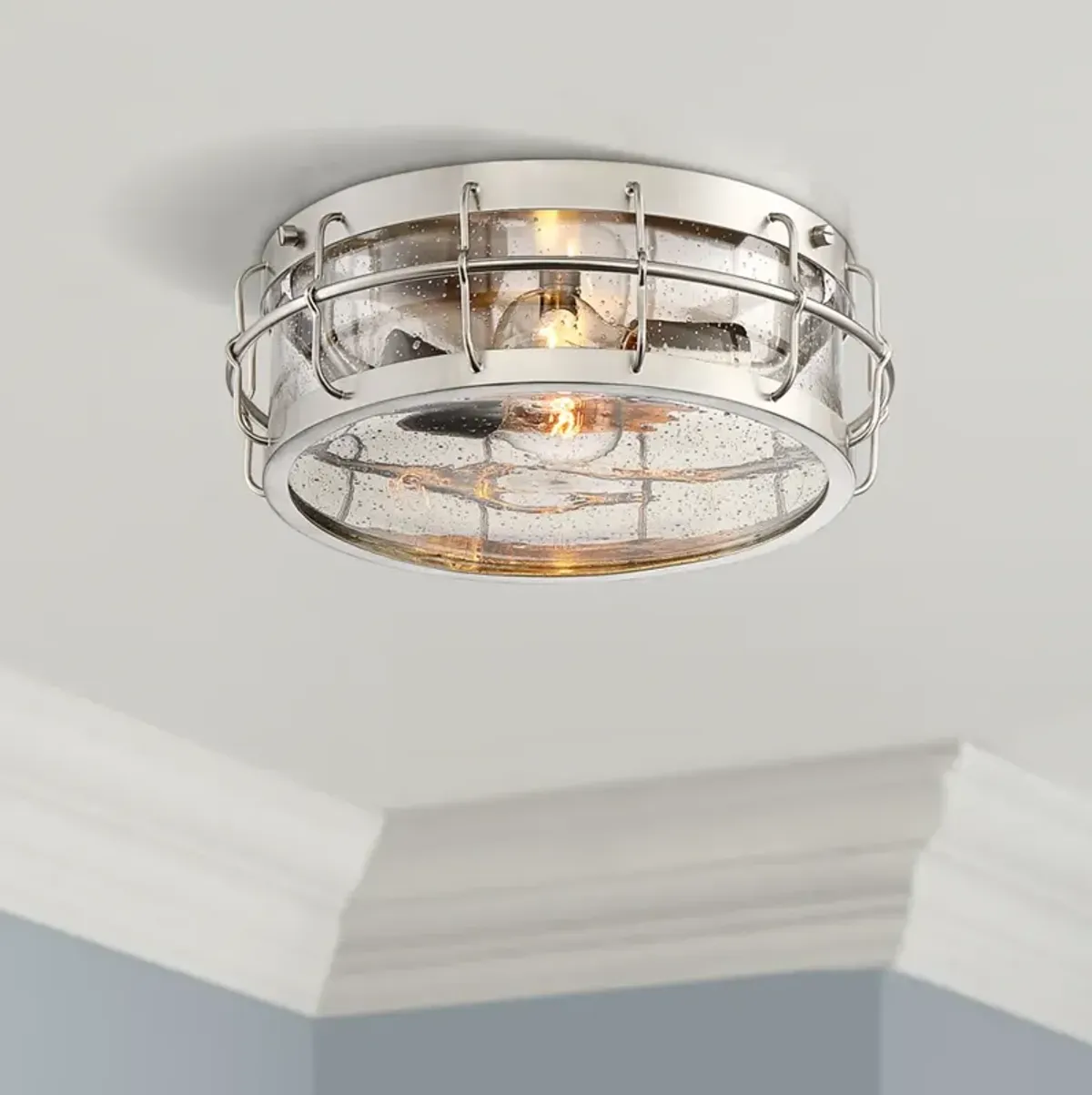 Possini Euro Aya 13 1/4" Wide Satin Nickel Caged Metal Ceiling Light