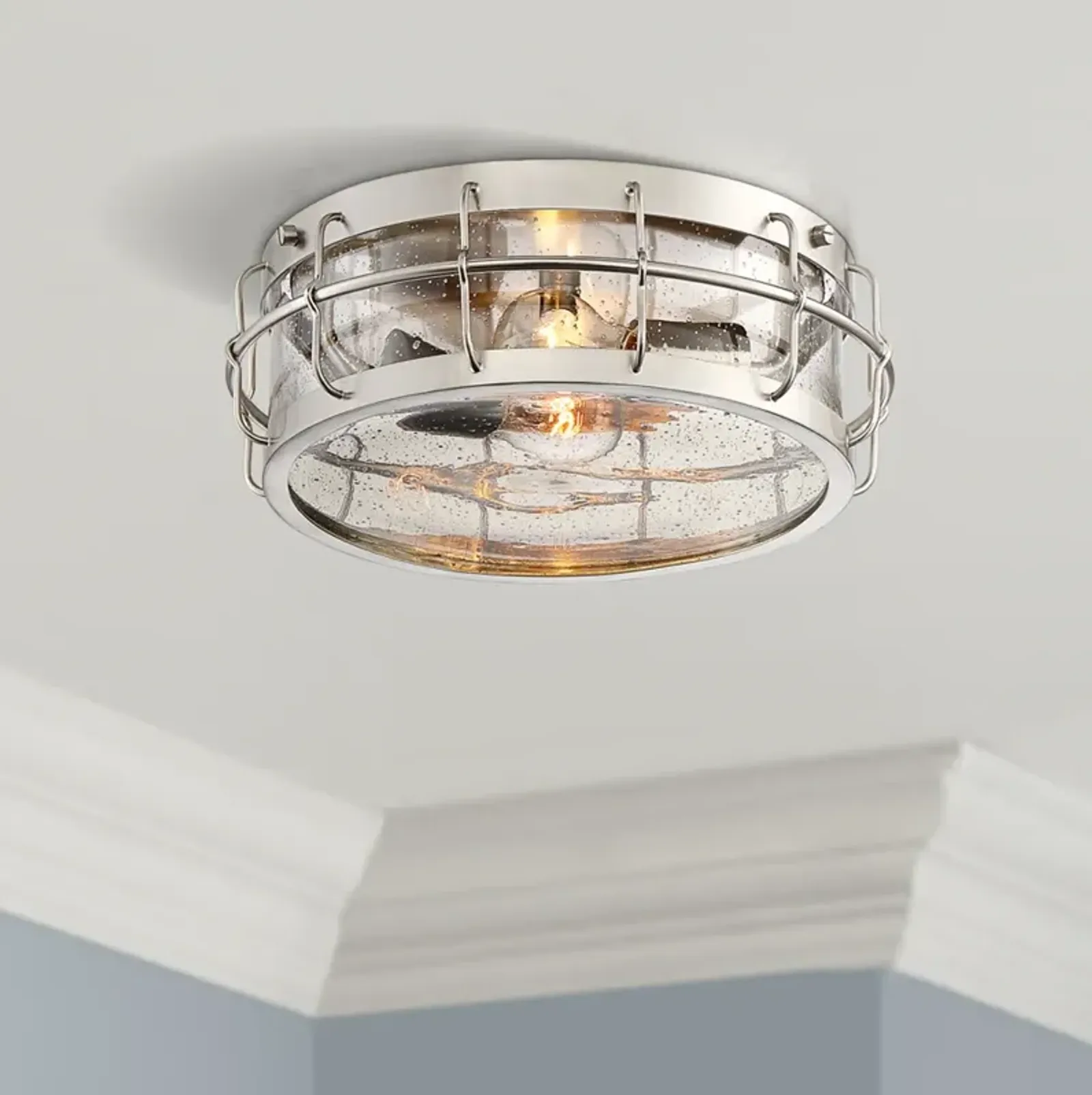 Possini Euro Aya 13 1/4" Wide Satin Nickel Caged Metal Ceiling Light