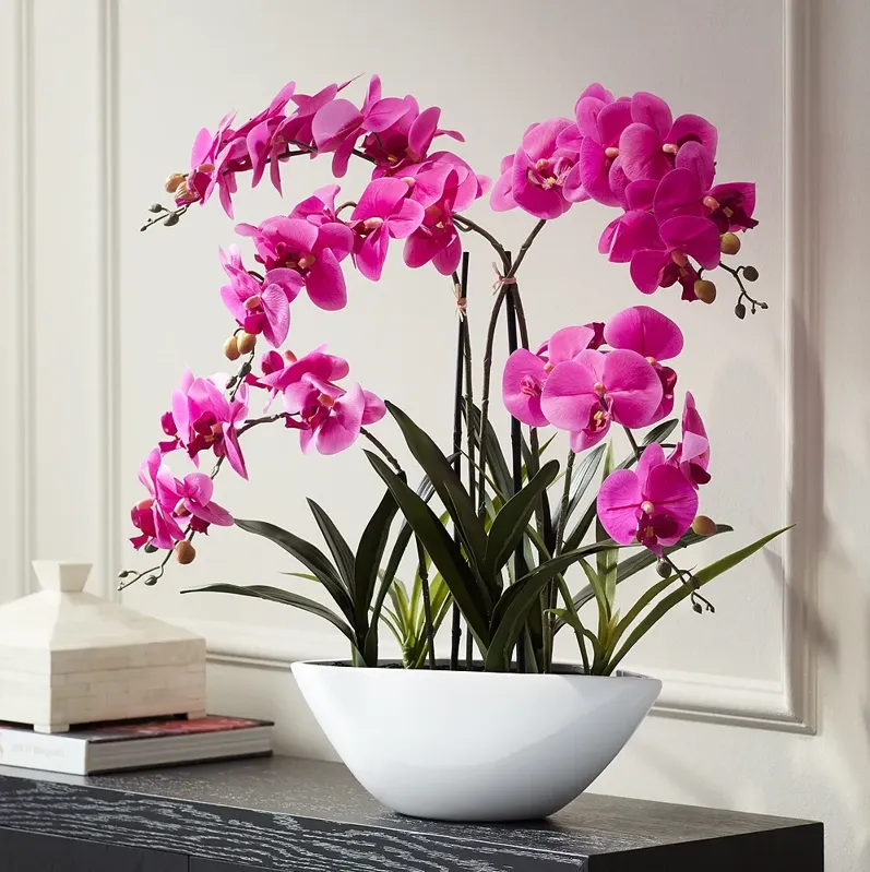 Real Touch Pink Orchid 28" High Faux Flowers in White Pot