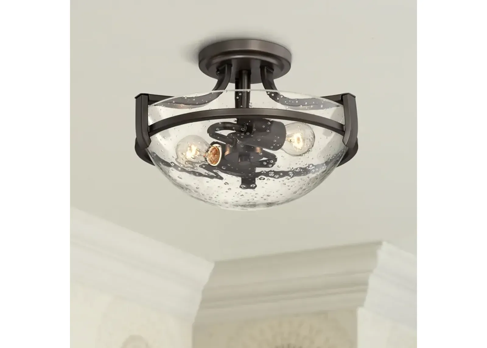 Regency Hill Mallot 13" Wide Bronze Clear Seeded Glass Ceiling Light