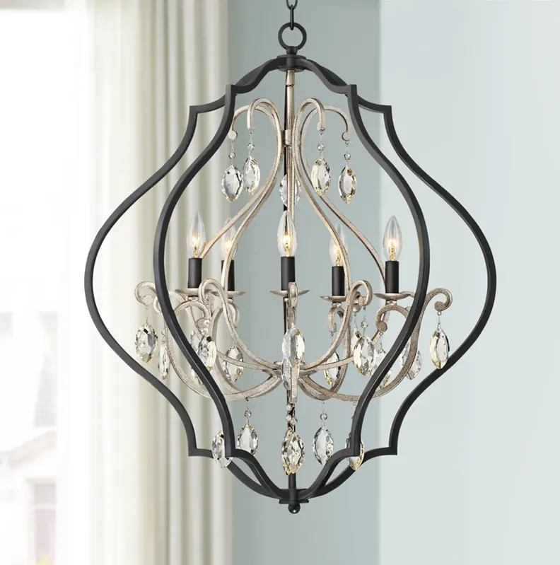 Possini Euro Clara 27" Black and Antique Silver 5-Light Chandelier