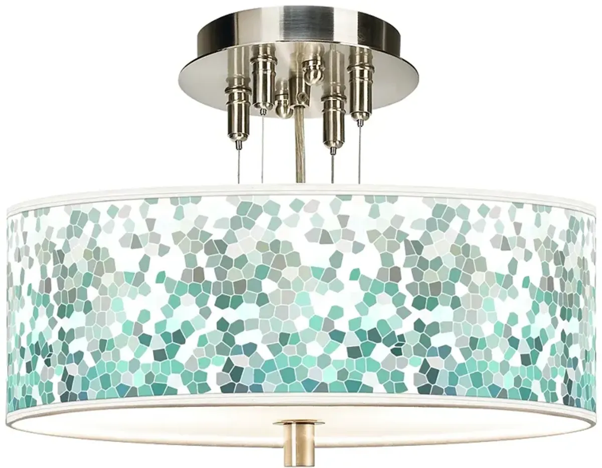 Aqua Mosaic Giclee 14" Wide Ceiling Light