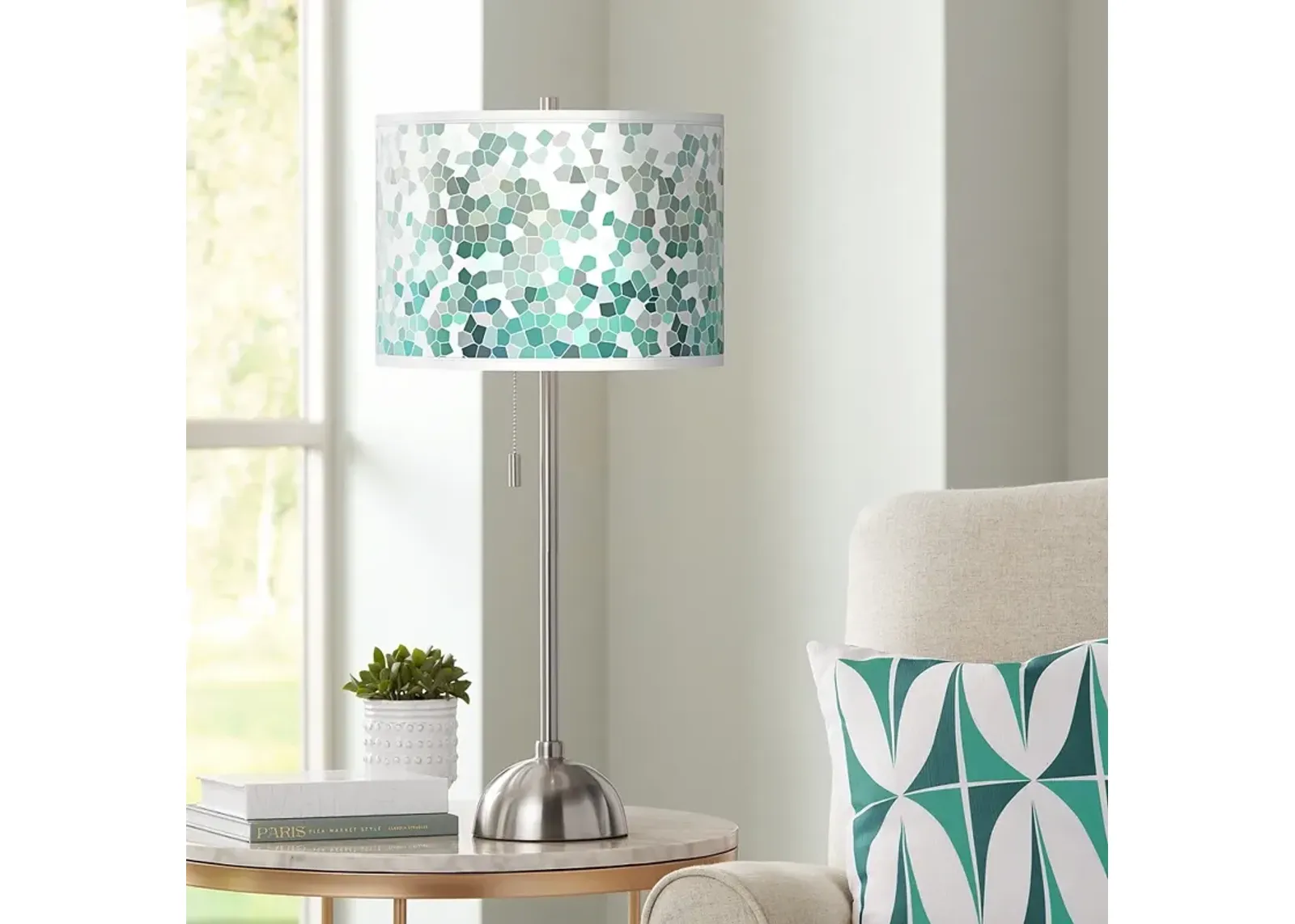 Giclee Glow 28" High Golden Aqua Mosaic Shade Nickel Table Lamp