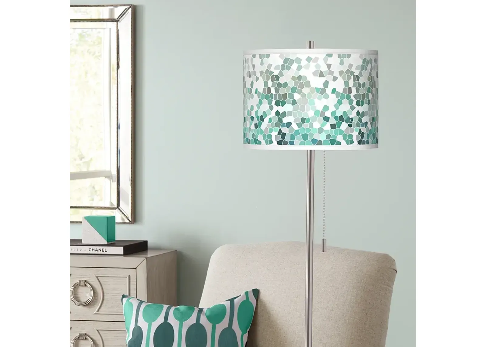 Giclee Glow 62" High 1-Light Aqua Mosaic Brushed Nickel Floor Lamp