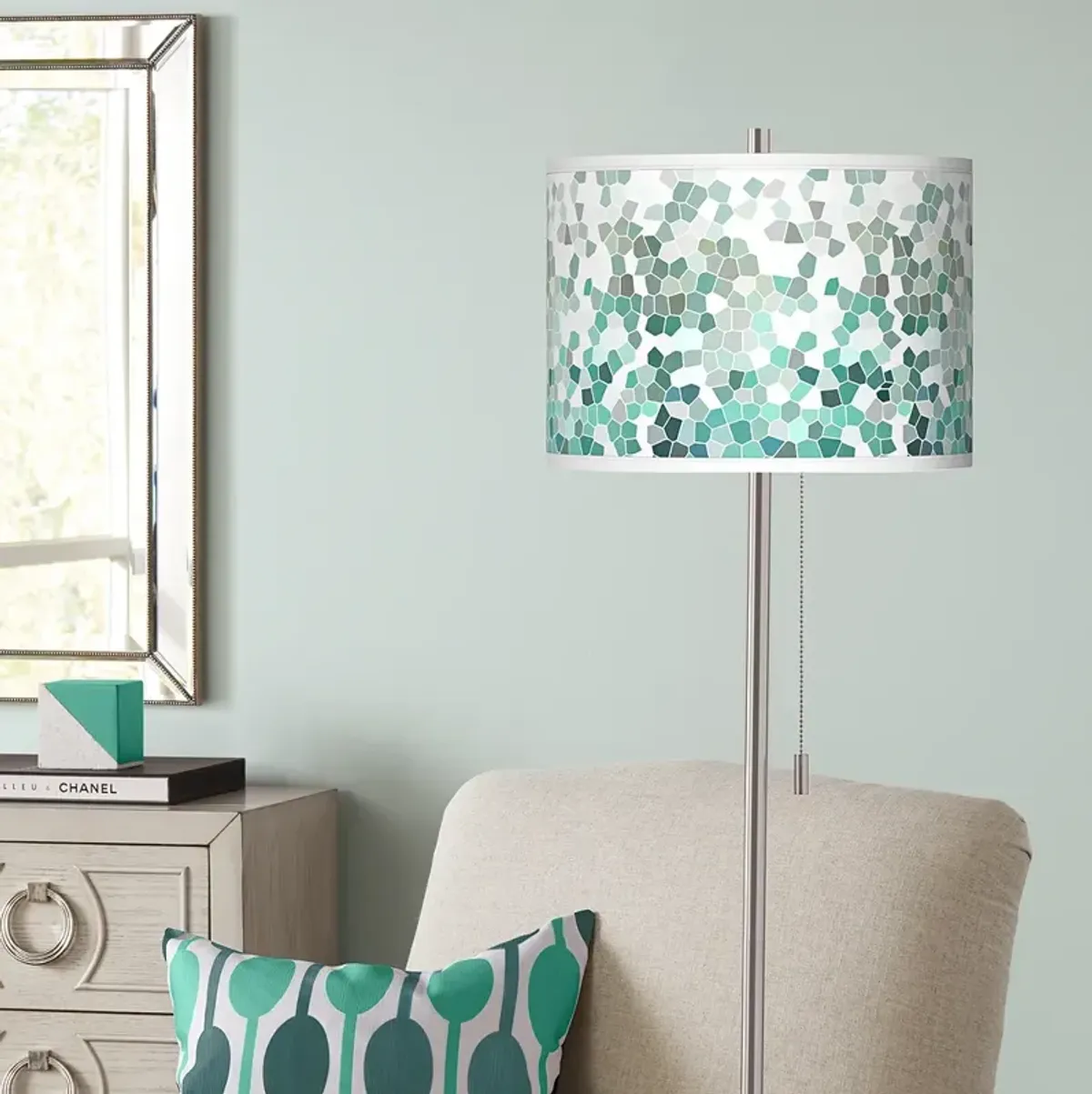 Giclee Glow 62" High 1-Light Aqua Mosaic Brushed Nickel Floor Lamp