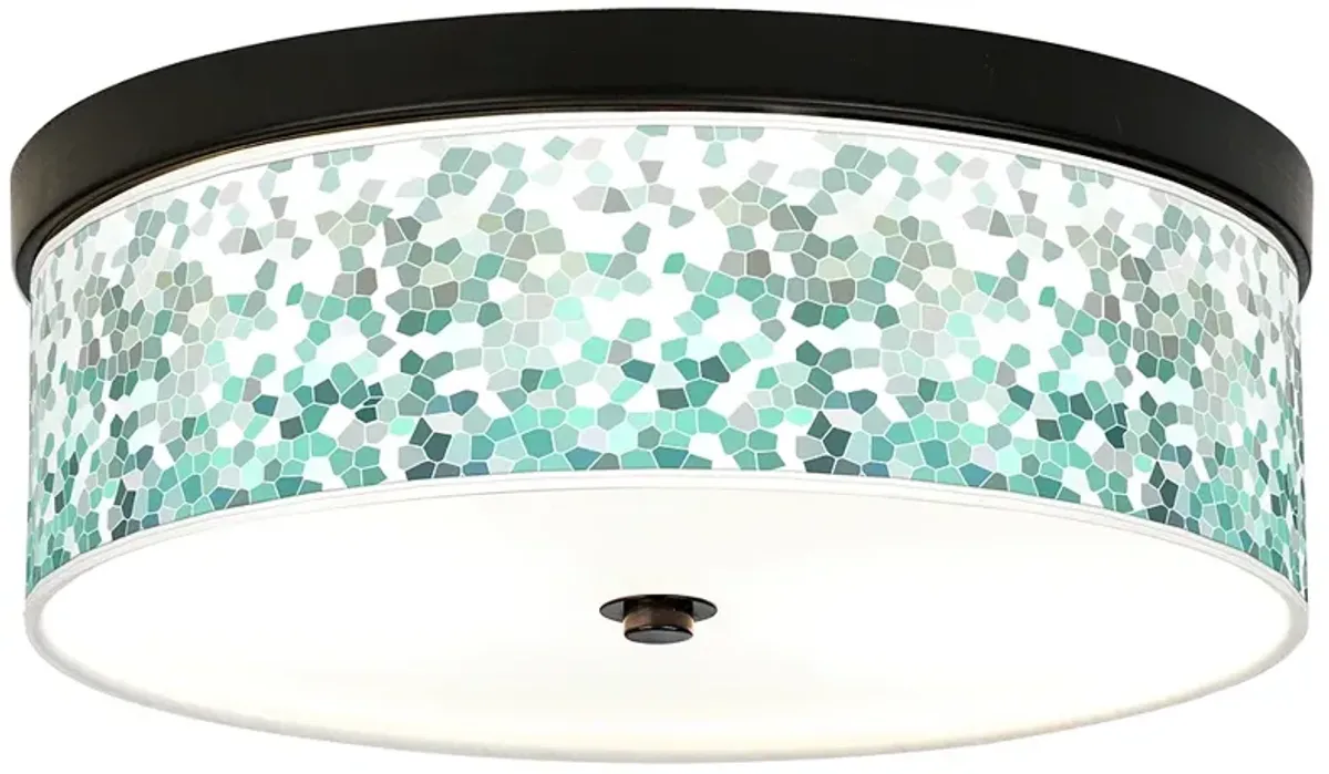 Giclee Gallery Aqua Mosaic Pattern 14" Wide Bronze LED Ceiling Light