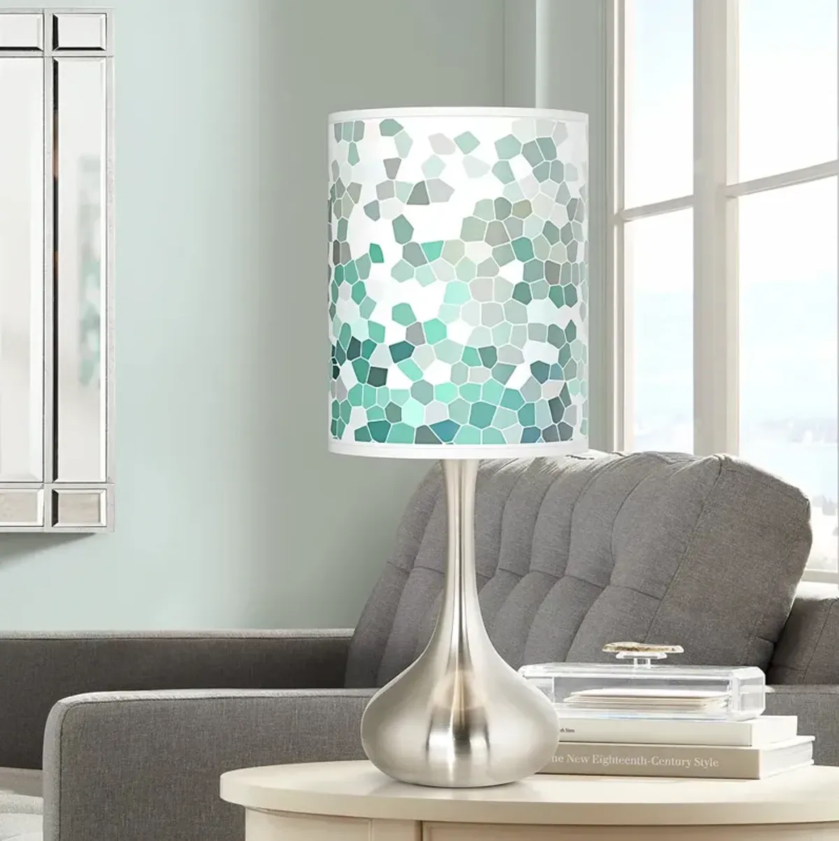 Giclee Glow Droplet 23 1/2" Aqua Mosaic Shade Modern Table Lamp