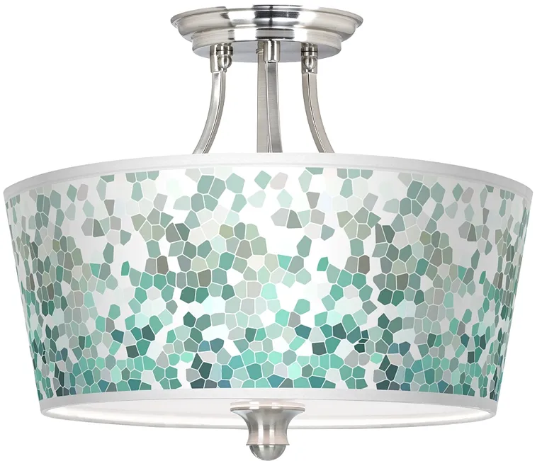 Aqua Mosaic Tapered Drum Giclee Ceiling Light