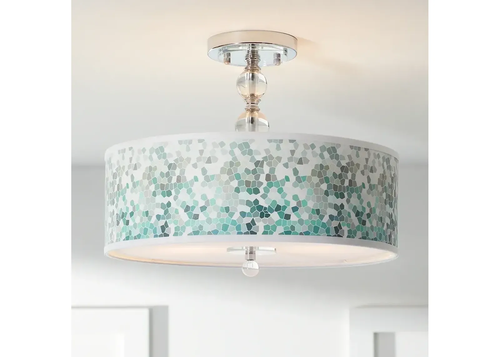 Aqua Mosaic Giclee 16" Wide Semi-Flush Ceiling Light