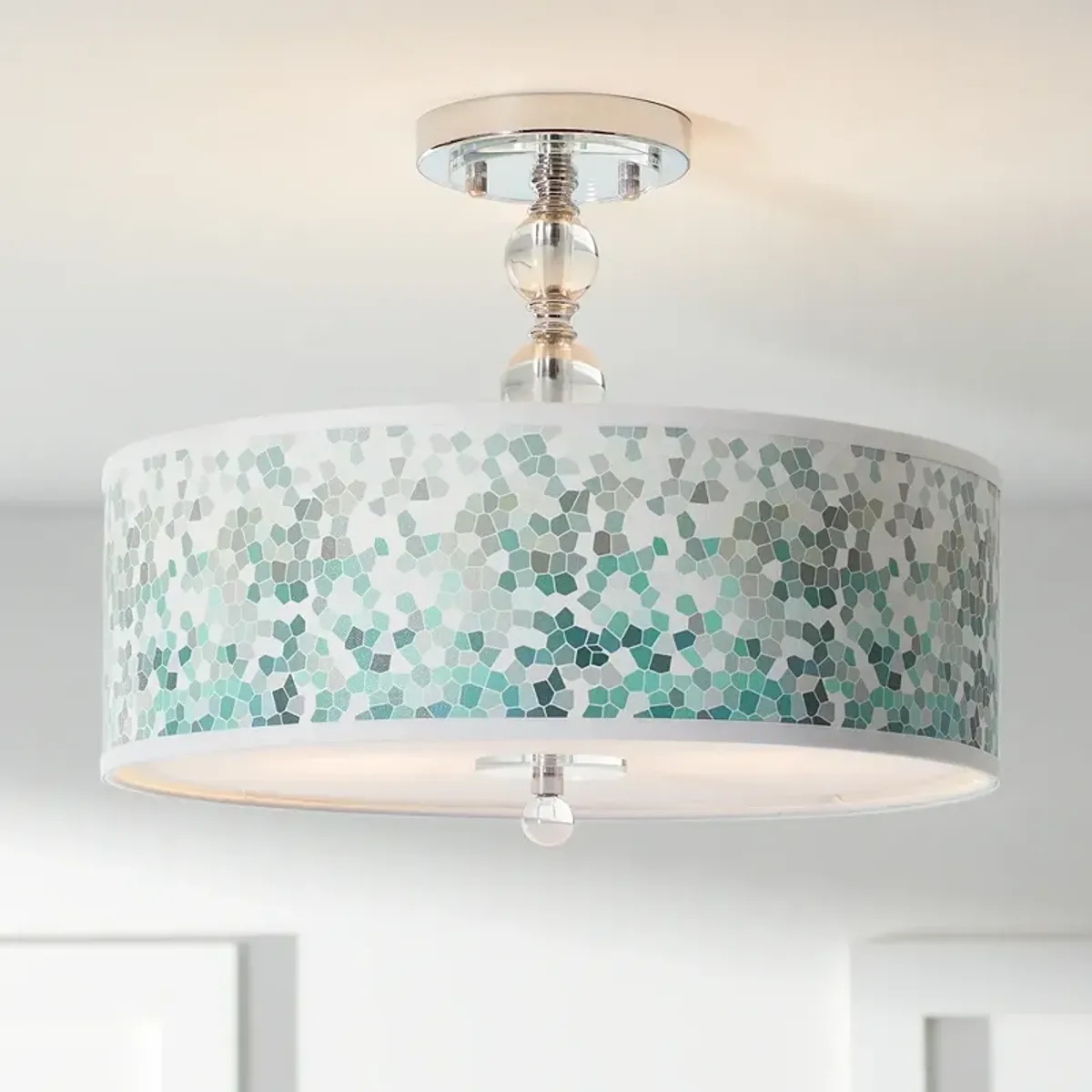 Giclee Gallery Aqua Mosaic Giclee 16" Wide Semi-Flush Ceiling Light