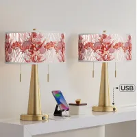 Giclee Glow Vicki 23" Corallium Shade with Gold USB Lamps Set of 2