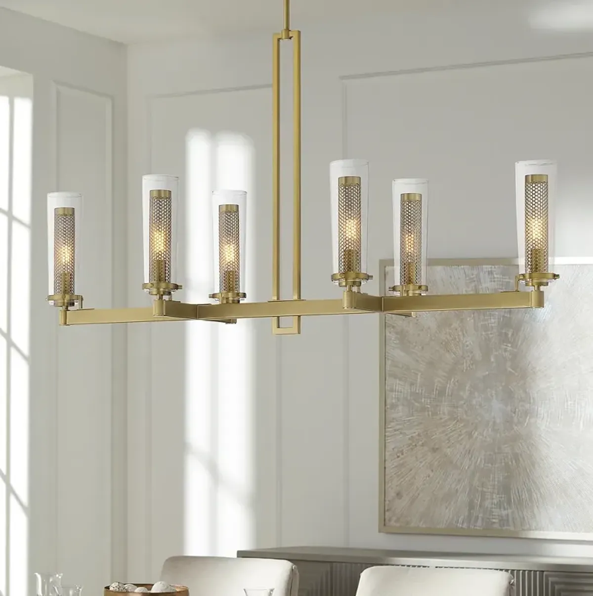 Minka Emmerham 44" Wide Soft Brass 6-Light Linear Island Pendant