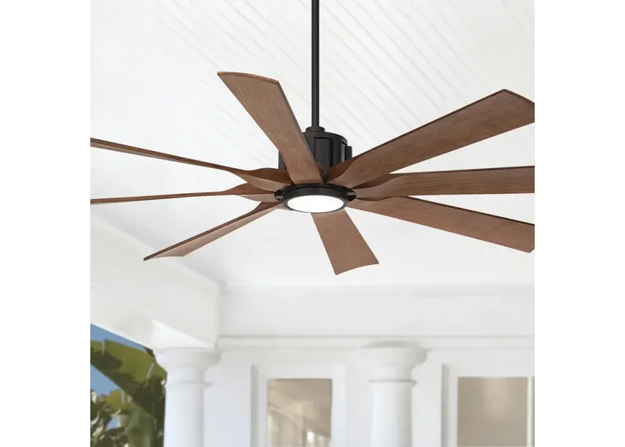 60" Possini Defender Matte Black Damp LED Ceiling Fan with Remote