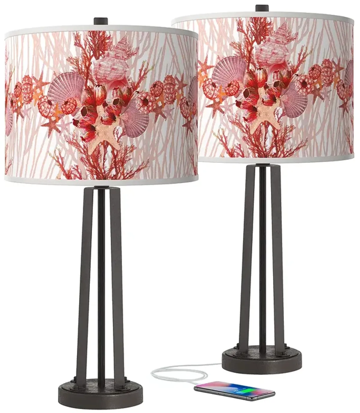 Corallium Susan Dark Bronze USB Table Lamps Set of 2