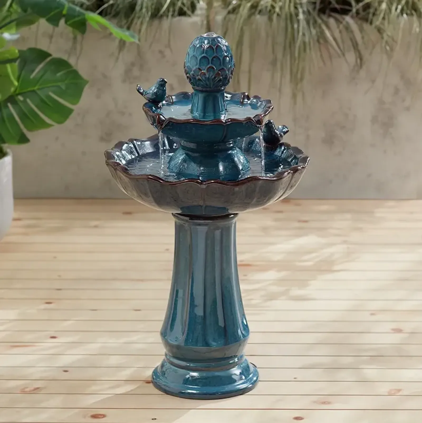 Bathing Bird 28 1/4" High Turquoise Ceramic 2-Tier Floor Fountain