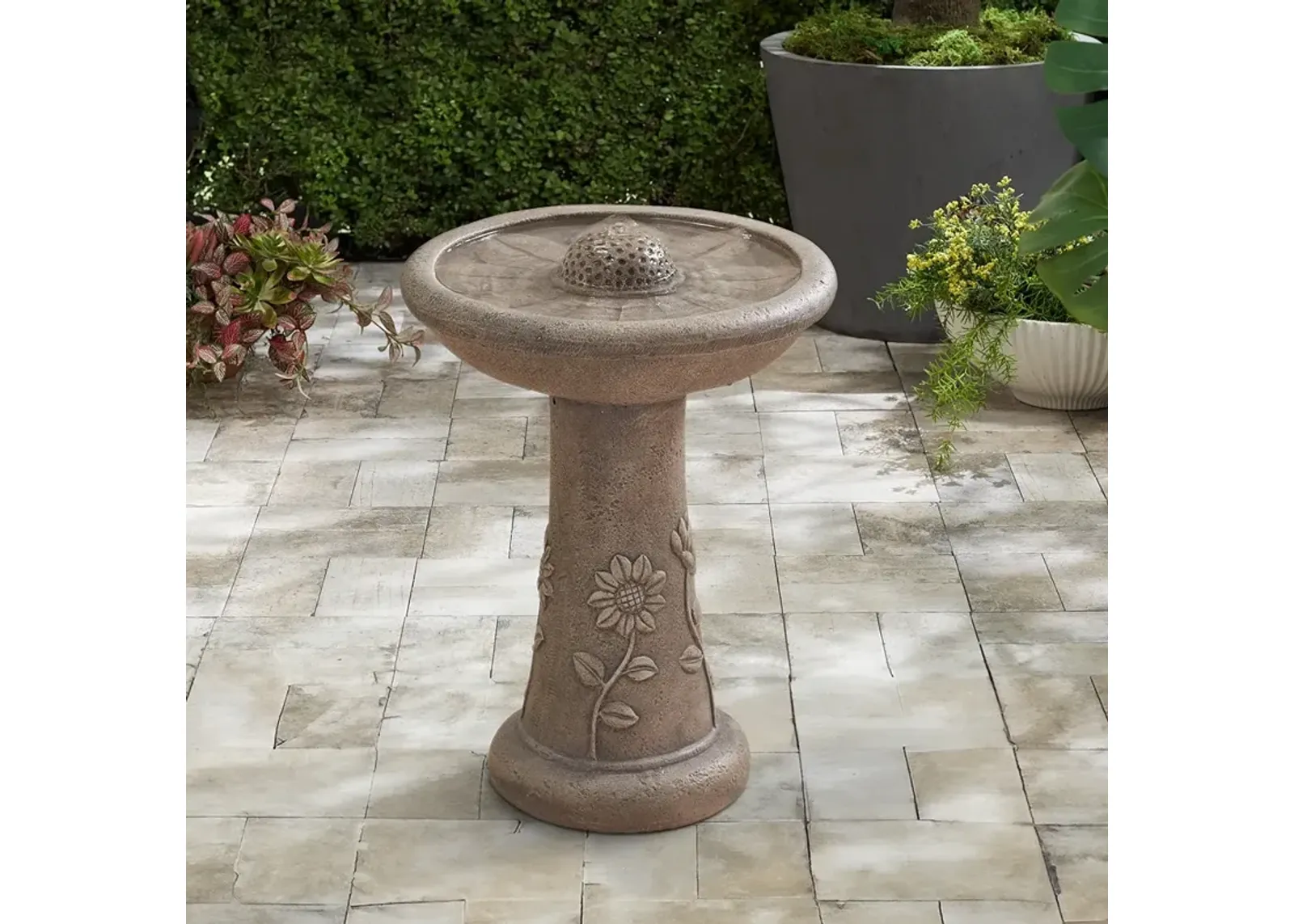 Sunflower 20 1/4" High Gray Outdoor Cement LED Birdbath