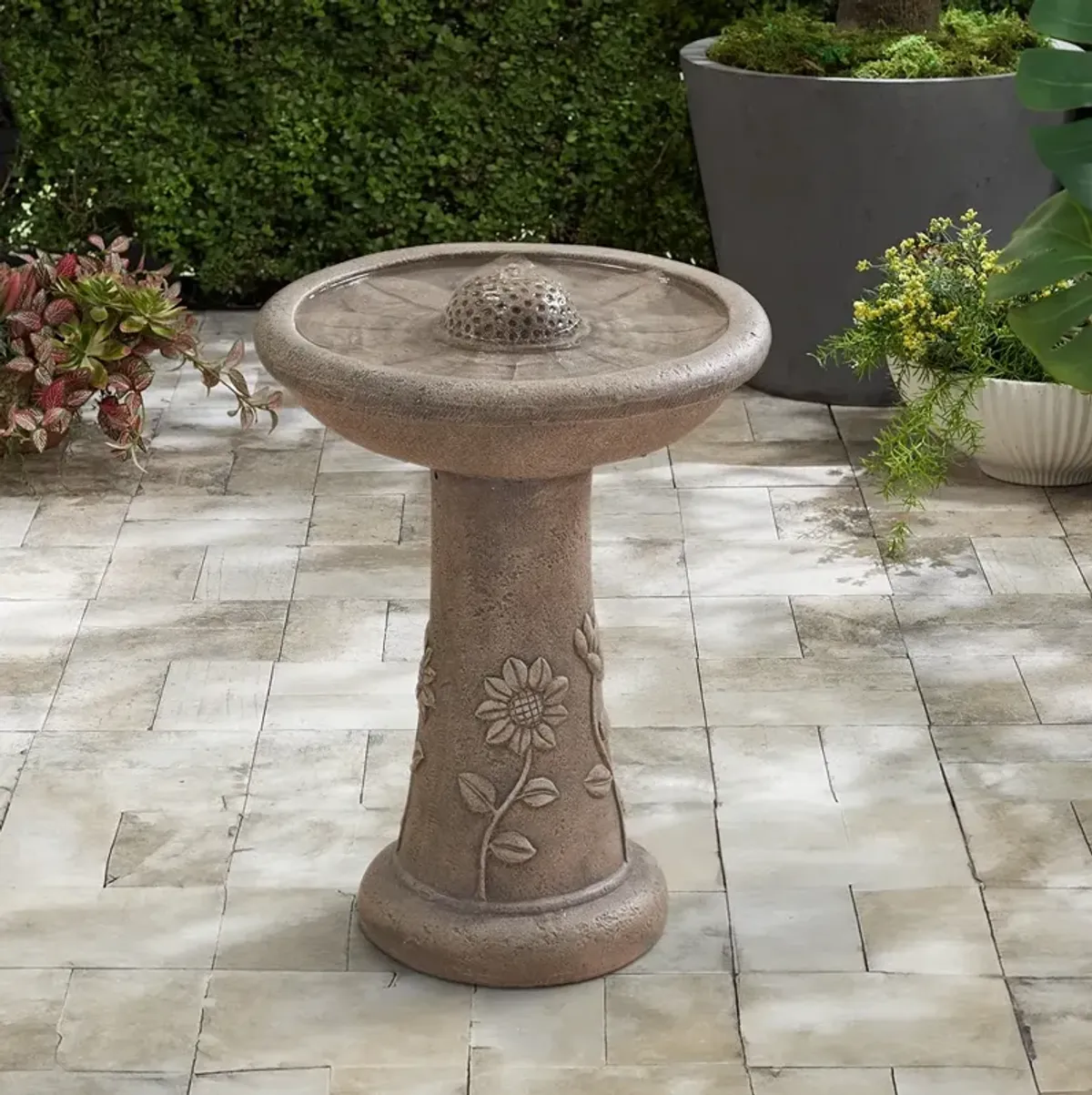 Sunflower 20 1/4" High Gray Outdoor Cement LED Birdbath