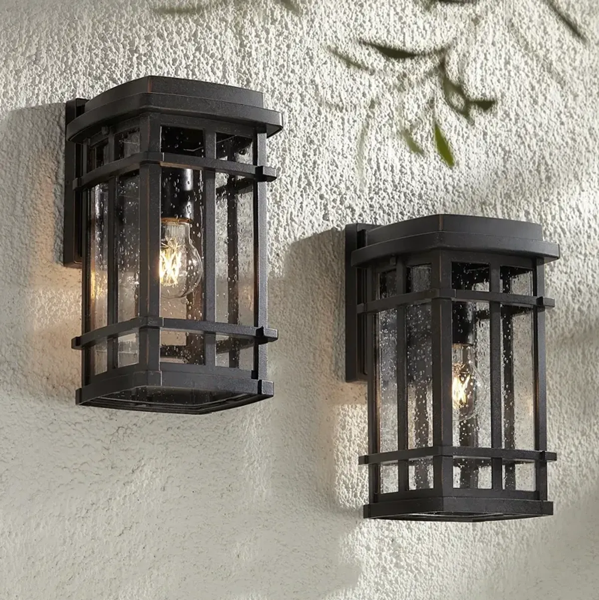 Neri 12 1/2"H Mission Oil-Rubbed Bronze Outdoor Wall Light Set of 2