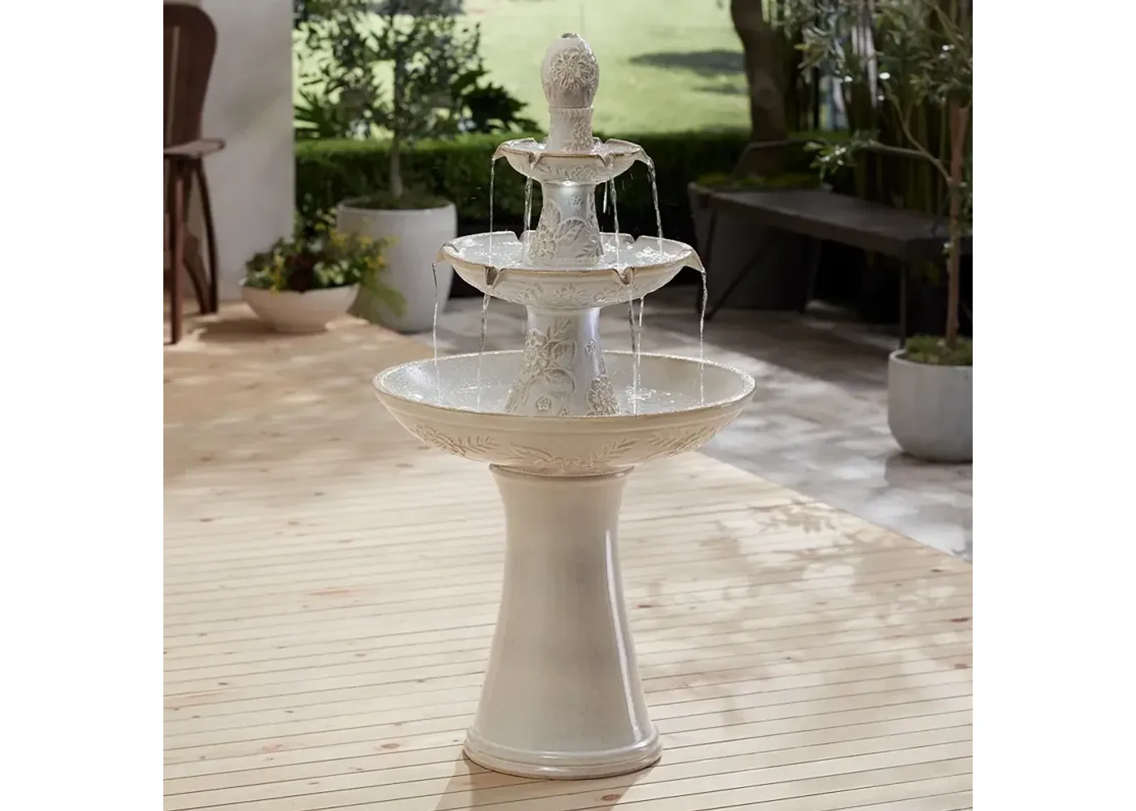 Formentera 45" High Ceramic 3-Tier LED Outdoor Floor Fountain