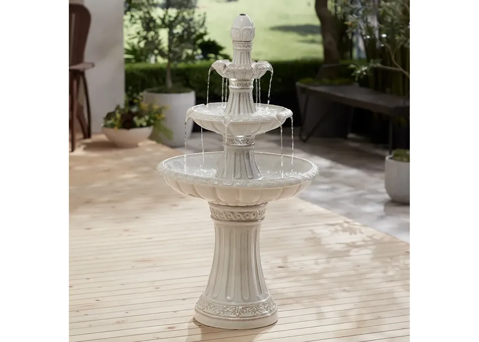 Formentera 45 1/4" High Off-White 3-Tier LED Outdoor Floor Fountain