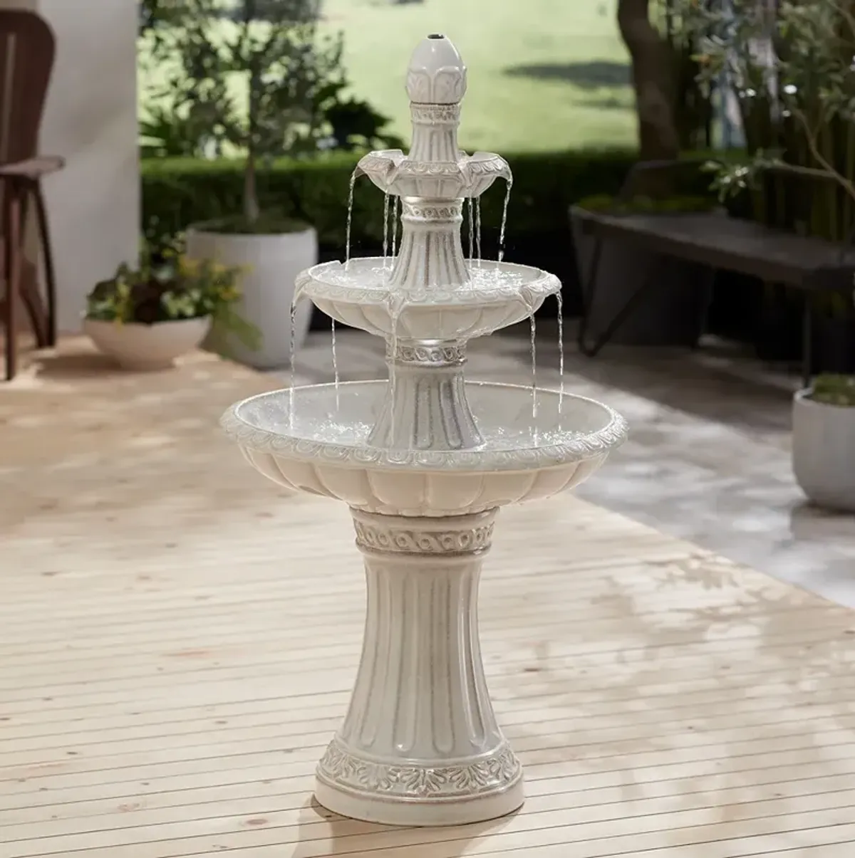 Formentera 45 1/4" High Off-White 3-Tier LED Outdoor Floor Fountain