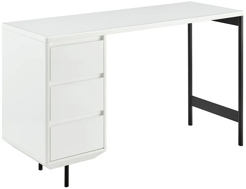 Edvin 47 1/4" Wide Matte White Lacquer 3-Drawer Desk