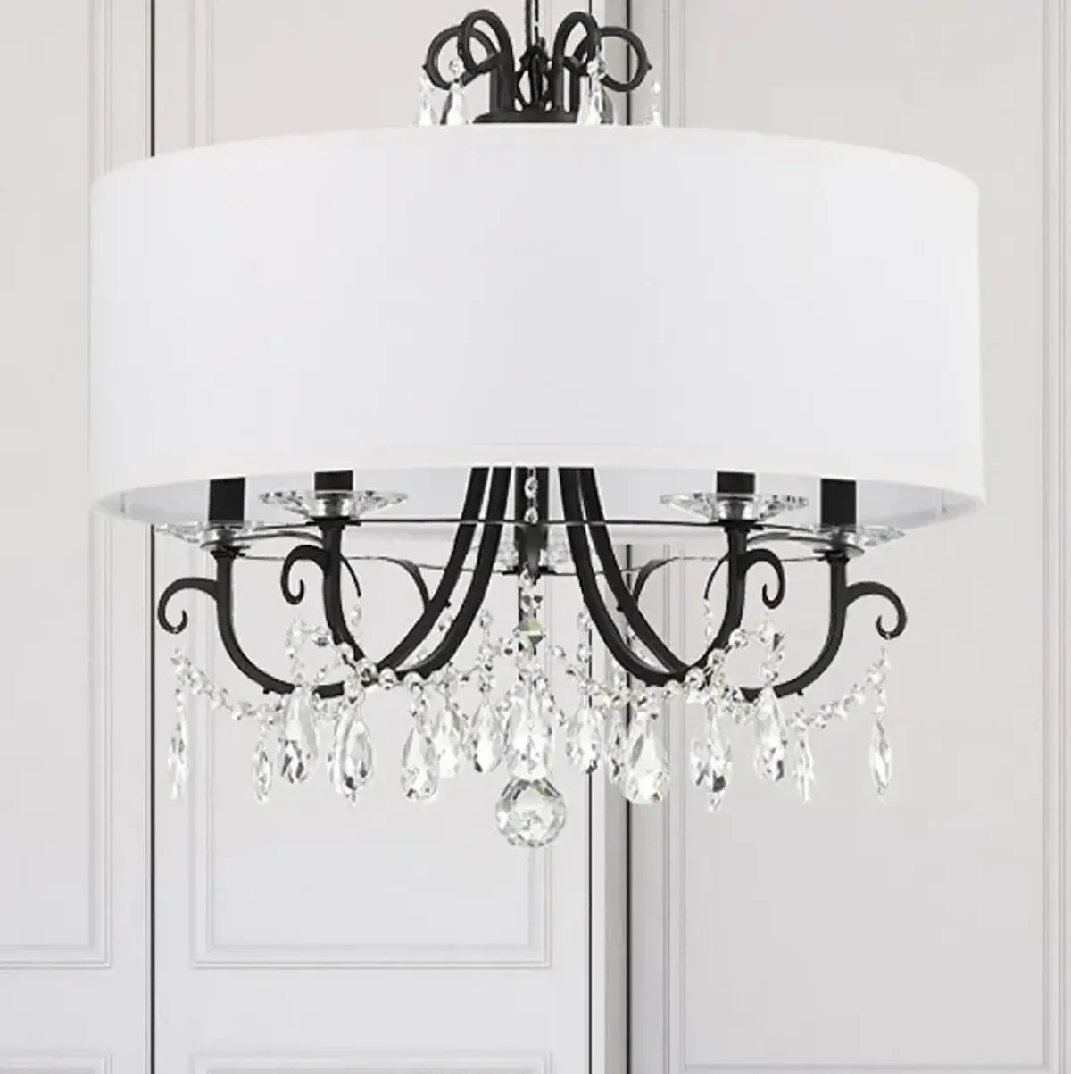 Othello 24" Wide Matte Black Crystal 5-Light Chandelier
