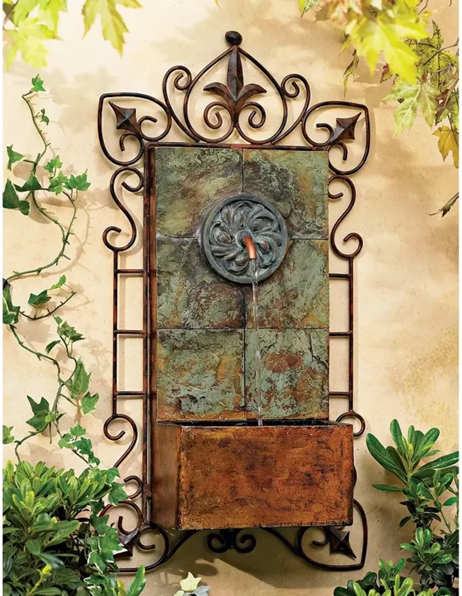 Ibizi 33" High Iron Scroll Rustic Traditional Wall Fountain