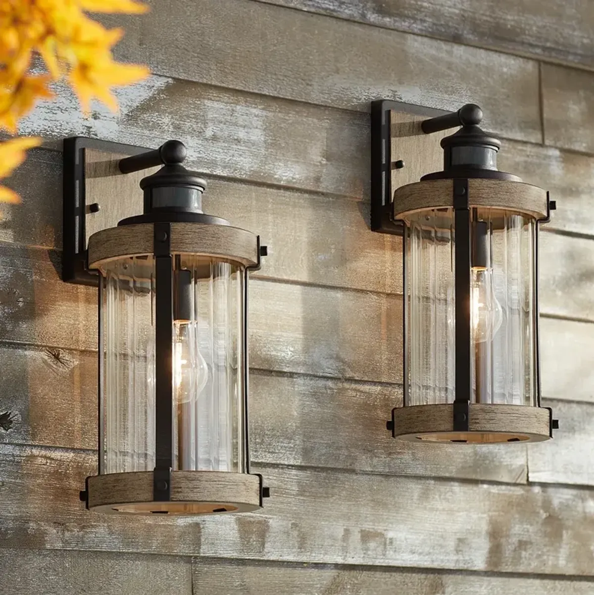 Stan 15 1/2"H Gray Dual-Bright Motion Sensor Outdoor Light Set of 2