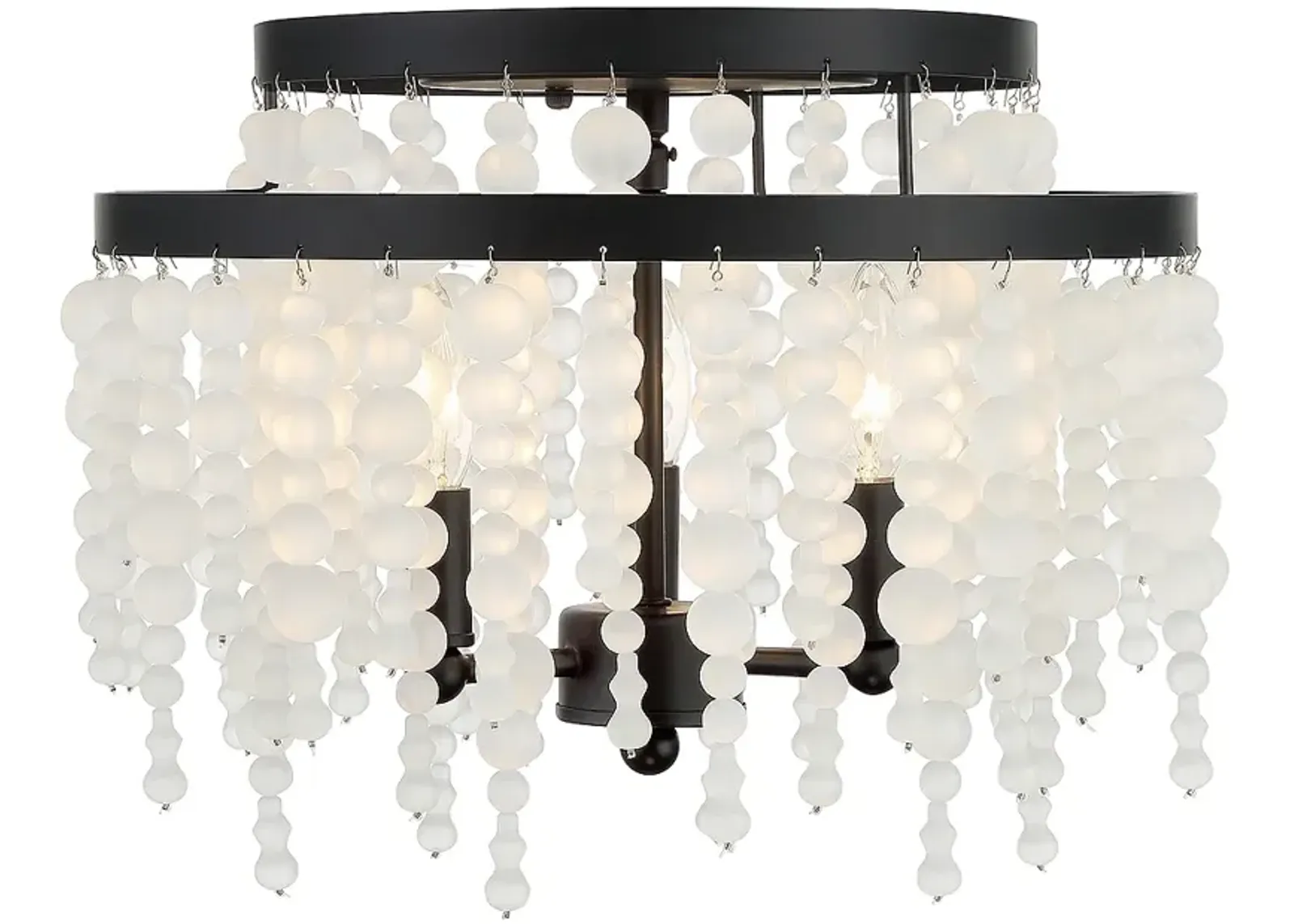 Poppy 3 Light Matte Black Semi Flush Mount with Frosted Beads