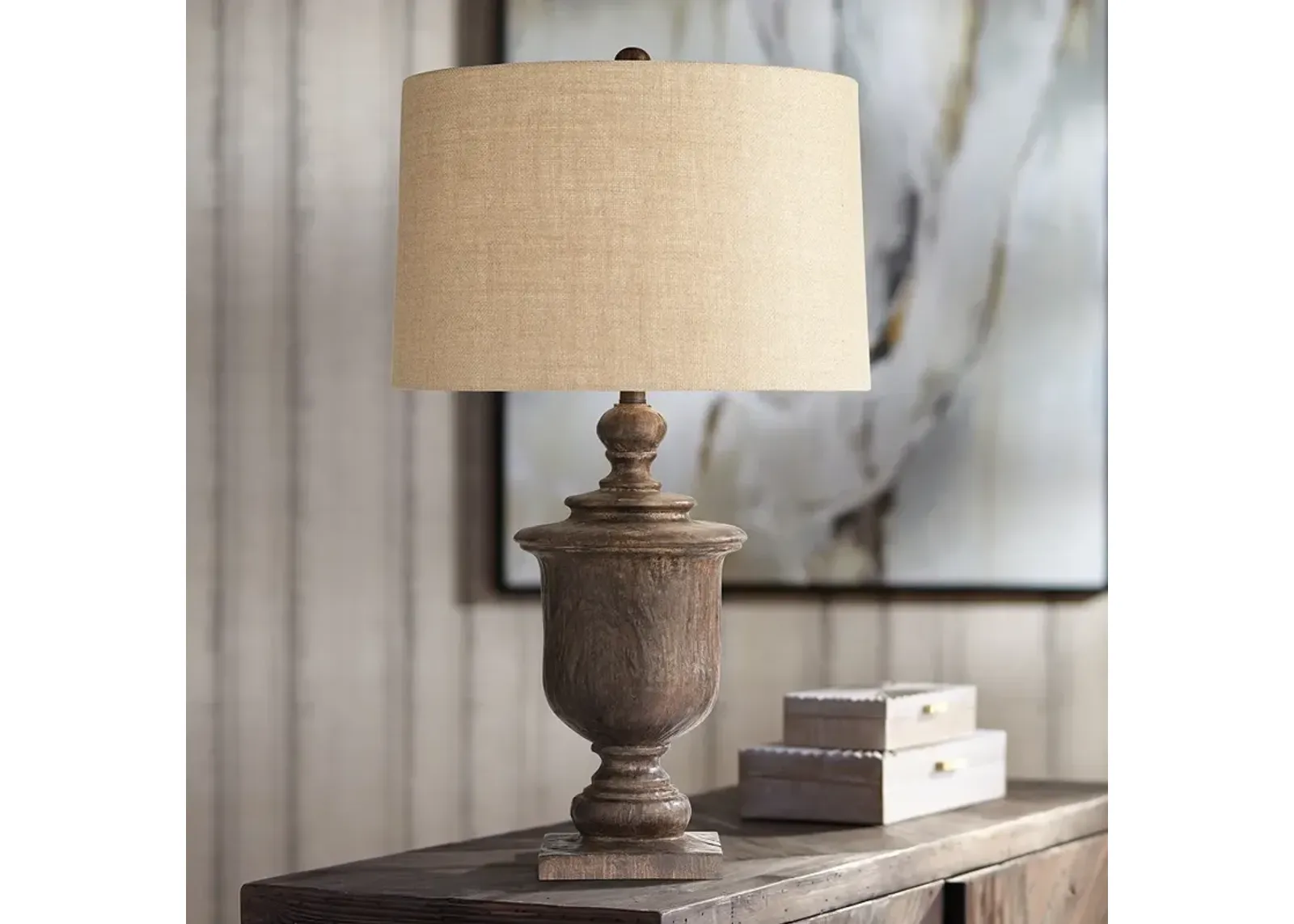 Regency Hill Arden 32" High Faux Dark Oak Wood Traditional Table Lamp