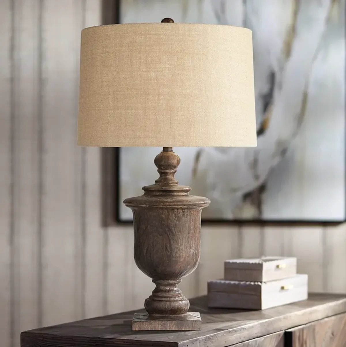 Regency Hill Arden 32" High Faux Dark Oak Wood Traditional Table Lamp