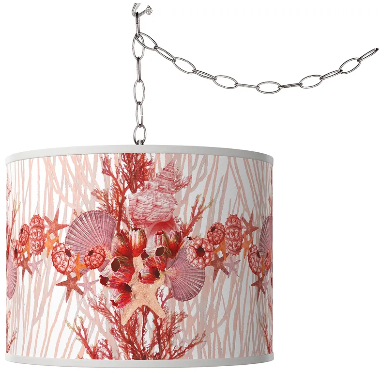 Swag Style Corallium Giclee Shade Plug-In Chandelier