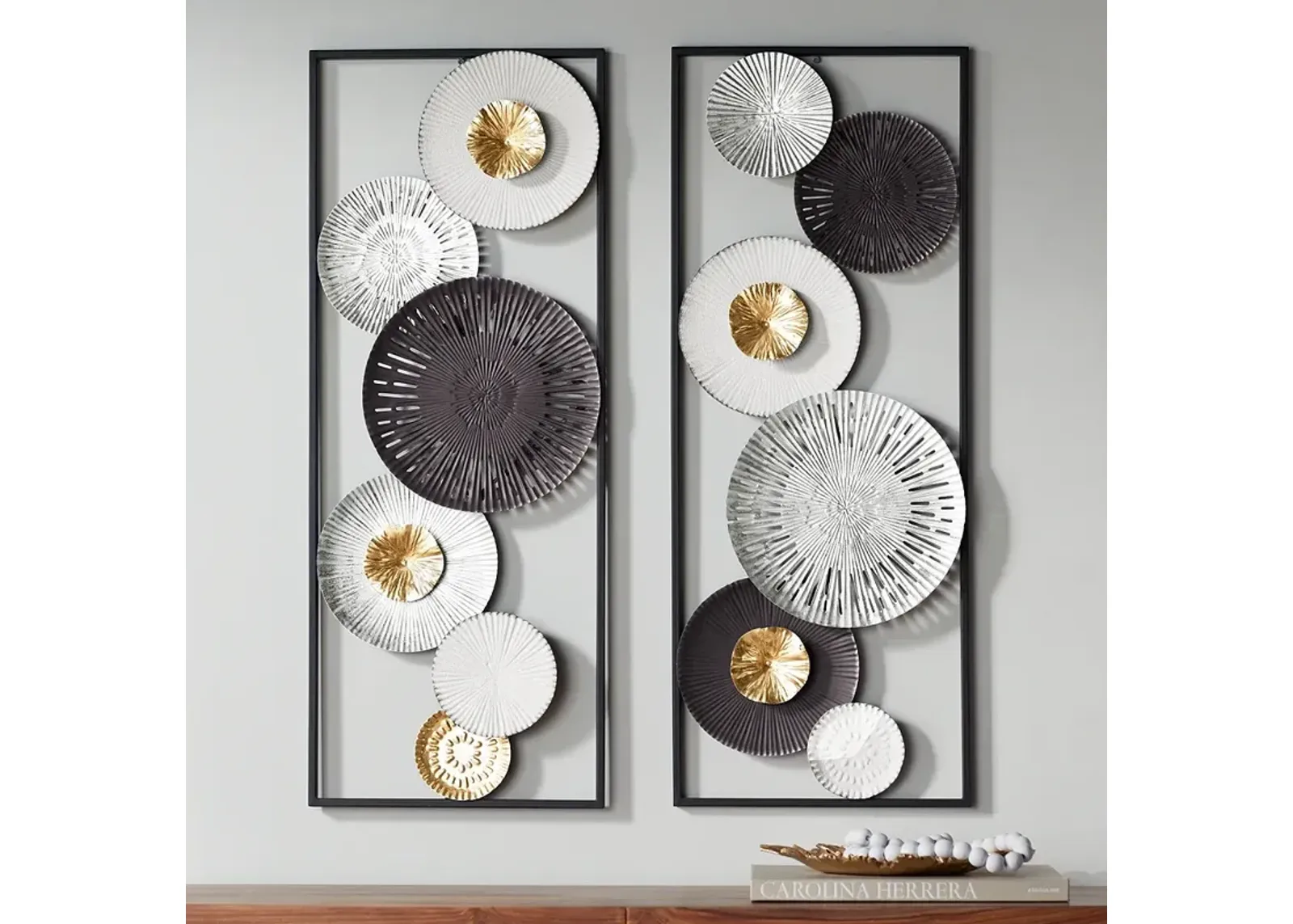 Dahlia Studios Selke 35 1/2" Black White 2-Piece Metal Wall Art Set