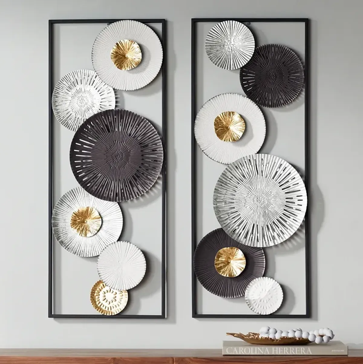 Selke 35 1/2" Black White 2-Piece Metal Wall Art Set