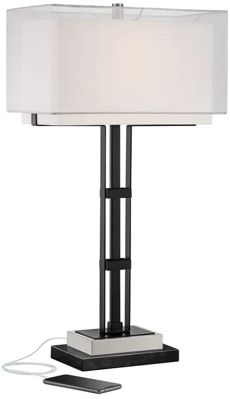 Jacky Black Table Lamp with Port with Black Marble Riser