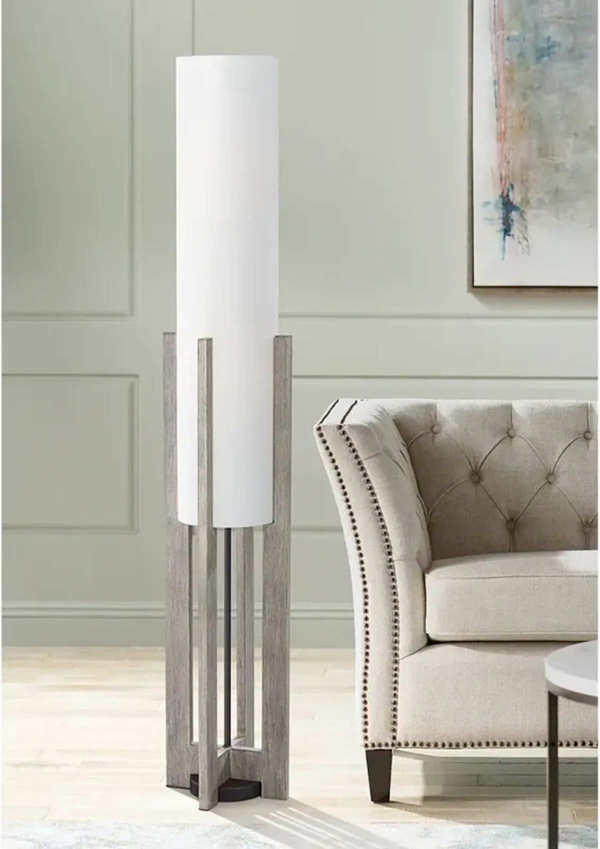 Possini Euro Arrista 63" Modern Gray Wash Cylinder Floor Lamp