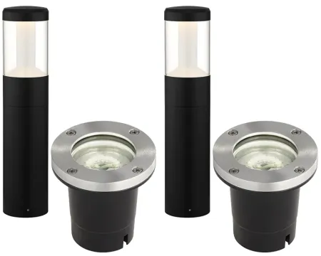 Tera 4-Piece Black LED Bollards and In-Ground Light Set