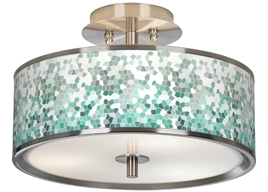 Aqua Mosaic Giclee Glow 14" Wide Ceiling Light